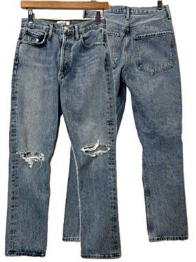 AGOLDE Riley High Rise Button Fly Crop Straight Leg Jean Womens Size 25 Ripped